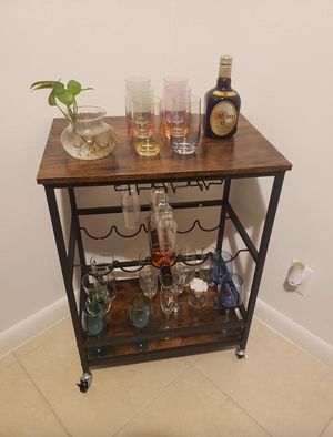 Bar Cart, Serving Cart with Wheels, Glass Stemware Rack