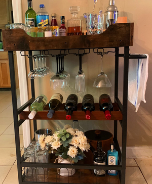 Bar Cart with Wine Rack,Mobile Kitchen Serving Cart with Storage and Glass Holder