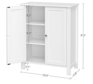 Bathroom Floor Storage Cabinet with Double Door Adjustable Shelf