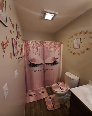 4PCS/Set Pretty Eyelash Shower Curtain Spark Rose Gold Drips