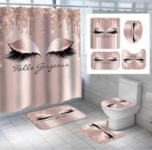 4PCS/Set Pretty Eyelash Shower Curtain Spark Rose Gold Drips