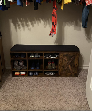 Shoe Bench, Storage Bench with Cupboard and 9 Open Compartments