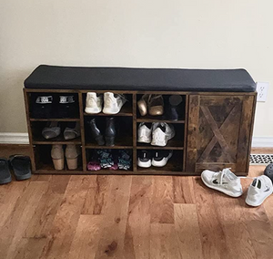 Shoe Bench, Storage Bench with Cupboard and 9 Open Compartments