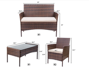 4 Pieces Outdoor Patio Furniture Sets Rattan Chair Wicker Set - Brown