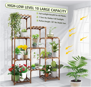 10 Tire Tall Large Wood Plant Shelf Multi Tier Flower Stands