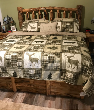 Lodge Bedspread King Size Quilt with 2 Shams. Cabin 3-Piece Reversible All Season Quilt Set