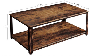 Industrial Coffee Table with Storage Shelf for Living Room, Wood Look Accent Furniture