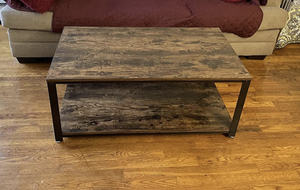 Industrial Coffee Table with Storage Shelf for Living Room, Wood Look Accent Furniture
