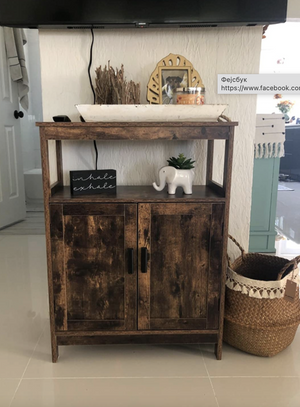 Floor Storage Cabinet with 2 Doors, Accent Small Side Cabinet with Adjustable Shelf