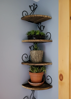 Wall Mount Corner Shelves 4 Tier Floating Corner Storage Wood Shelves
