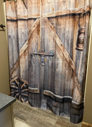 Farmhouse Shower Curtain, Rustic Shower Curtain, Country Barn Door 72" x 72"