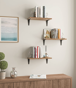 Set Of 3 Rustic Wood Floating Shelves for Wall Storage, Wall Shelves for Living Room, Floating Bookshelf