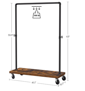 Clothes Rack, Heavy-Duty Clothing Rack, Industrial Pipe Style Rolling Garment Rack with Shelf