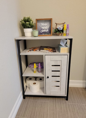 Storage Cabinet, Bathroom Storage Floor Freestanding Cabinet, Organizer with 3 Shelves and 1 Cupboard