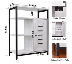 Storage Cabinet, Bathroom Storage Floor Freestanding Cabinet, Organizer with 3 Shelves and 1 Cupboard