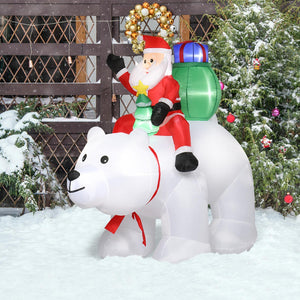 6FT 7pcs LED Lights Santa Claus Rides Polar Bear Garden Santa Claus Decoration