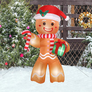 8FT LED Lights Gingerbread Man Holding Gift Garden Gingerbread Man Decoration