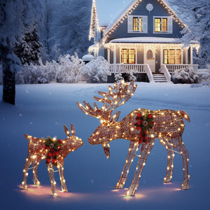 Christmas Decorations Lighted Reindeer Light-up Glitter Deer Family Brown Deer