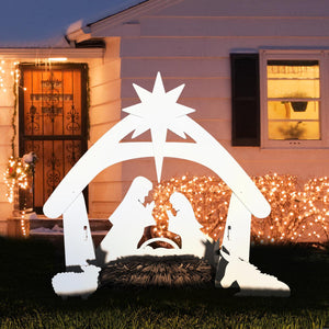3.8FT Outdoor Nativity Scene Weather-Resistant Decor Christmas Family Yard White