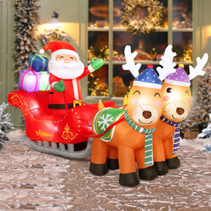 7FT 8pcs LED Lights 24W Double Deer Cart Santa Garden Elk Inflatable Decoration