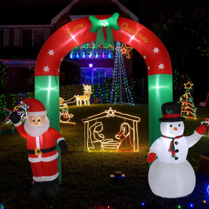 8FT Christmas Inflatables Arch with Santa & Snowman Blow up Outdoor Decorations