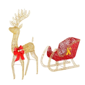 Lighted Christmas Reindeer and Sleigh Outdoor Reindeer Sleigh Yard Decorations