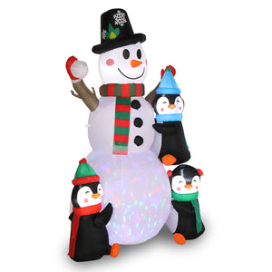 6FT Christmas Inflatable Snowman with 3 Penguins Xmas Blow Up Snowman Decoration