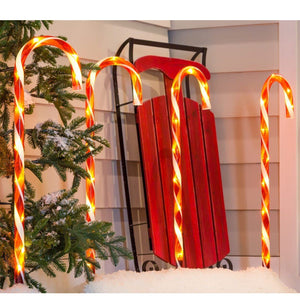 Set of 4 30" H LED Battery Operated Candy Cane Outdoor Garden Lights Xmas Decor