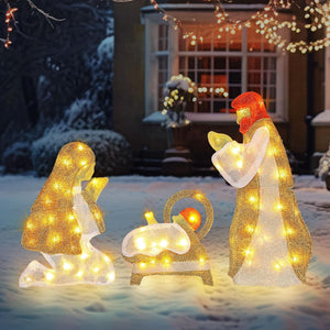 2FT Lighted Outdoor Nativity Scene Set with LEDs, Weatherproof Metallic Yarn Nativity Sets for Christmas Outdoor Decor