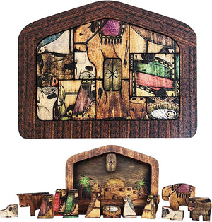 Nativity Puzzle with Wood Burned Design, Jesus Puzzles Home Decor, Birthday Present Gifts (Small (7.9 x 5.9)