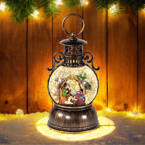 Christmas Lantern Snow Globe, Nativity Christmas Water Globes with 6H Timer, Battery Operated & USB Powered