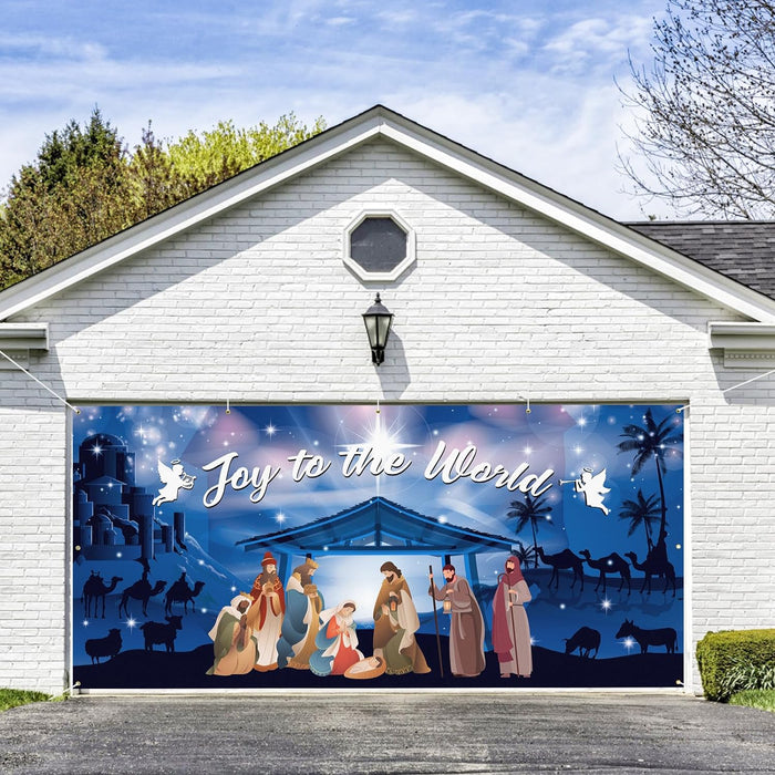 Nativity Scene Christmas Garage Door Banner Cover Photo Booth Background, 6x13ft