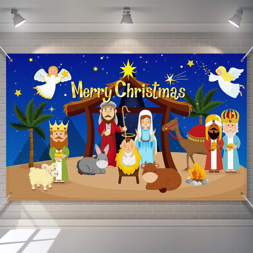 Religious Christmas Backdrop Nativity Background Xmas Photography Booth Prop Banner