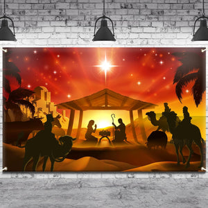 Christmas Scene Story Backdrop Banner Decorations Holy Nativity Background