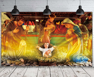 6 X 3.6ft Large Birth of Jesus Banner Christmas Night Manger Nativity Scene Photography Backdrop