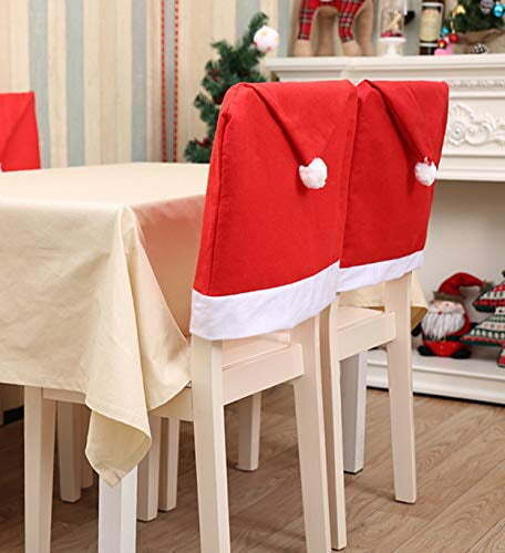 4 PC Holiday Christmas Dining Chair Back Covers, Santa Hat Festive Decorations