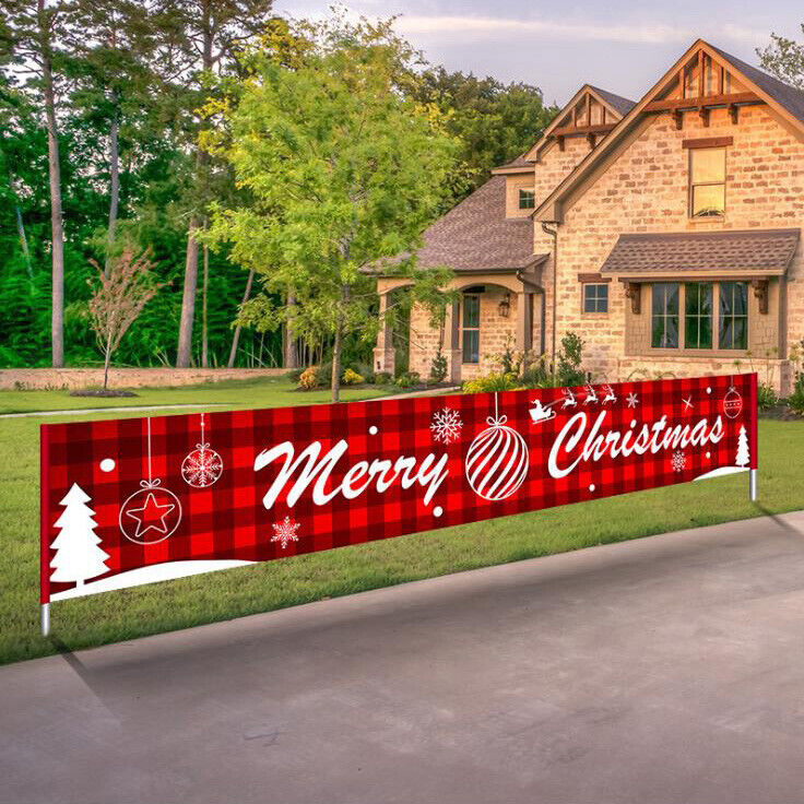 9FT Large Merry Christmas Banner Sign Santa Xmas Decorative Banner Prop