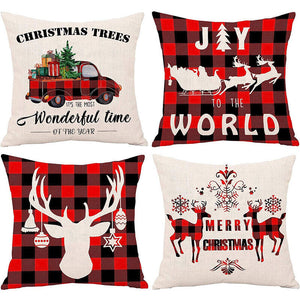 4PCS 18x18 Inch Christmas Red Short Plush Fabric Throw Pillow Cushion Covers