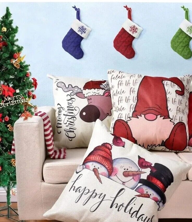 4 Pack Christmas Cushion Covers, Christmas Decoration 18x18 Throw Pillow Cases