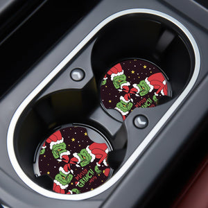 2 Pack Cute Funny Fun Christmas Cartoon Rubber New Automotive Cup Holder Decal Car Decor Accessories, Green 2