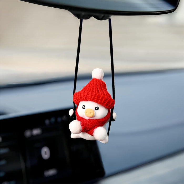 Super Cute Swinging Christmas Pig Car Mirror Hanging Ornament Car Decoration