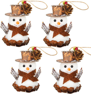 4Pcs Christmas Snowman Ornaments Handmade Hanging Decoration