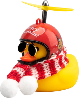 Yellow Duck Car Dashboard Decorations with Propeller Helmet for Christmas Decor