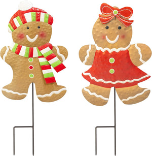 2 Pack Christmas Metal Stakes, 24.8 inch Gingerbread Boy and Girl Yard Sign Stake