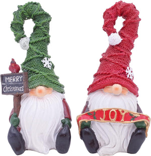 Set of 2 Christmas Garden Gnomes Outdoor Decor, 7 inch Polyresin Gnome Figurines Statue Sculptures