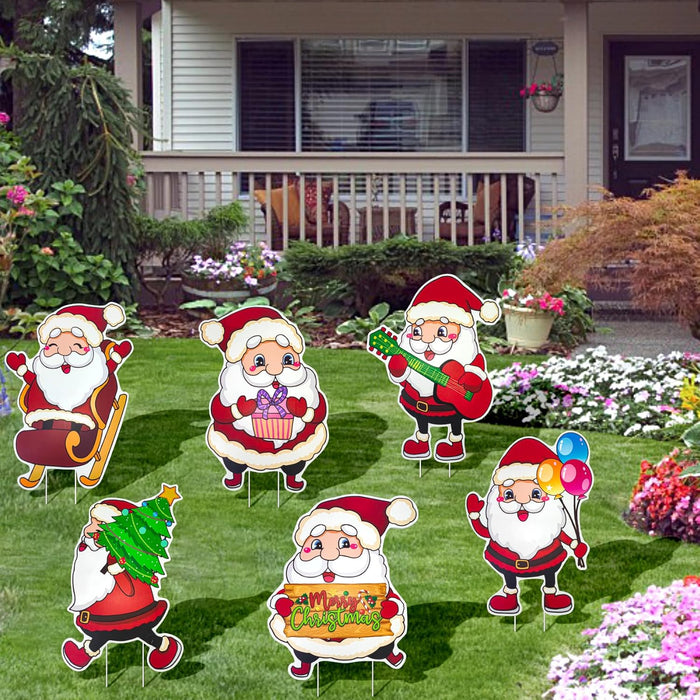 6 PCS Christmas Yard Signs, Santa Claus Garden Signs Lovely Outdoor Decor Xmas