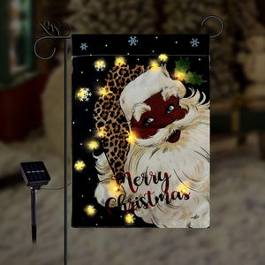 Lighted Black Santa Garden Flag Solar Led Outdoor Decorations