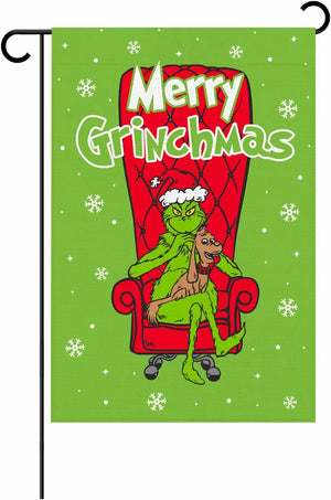 Funny Christmas Garden Flag, Novelty Grinch Xmas Decorations