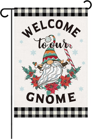 Welcome to Our Gnome Double Sided Yard Flag, Outdoor Holiday Farmhouse Yard Decor, 12x18 Inch