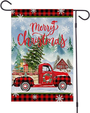 Red Truck Christmas Garden Flag 12x18 Inch Double Sided Yard Decor